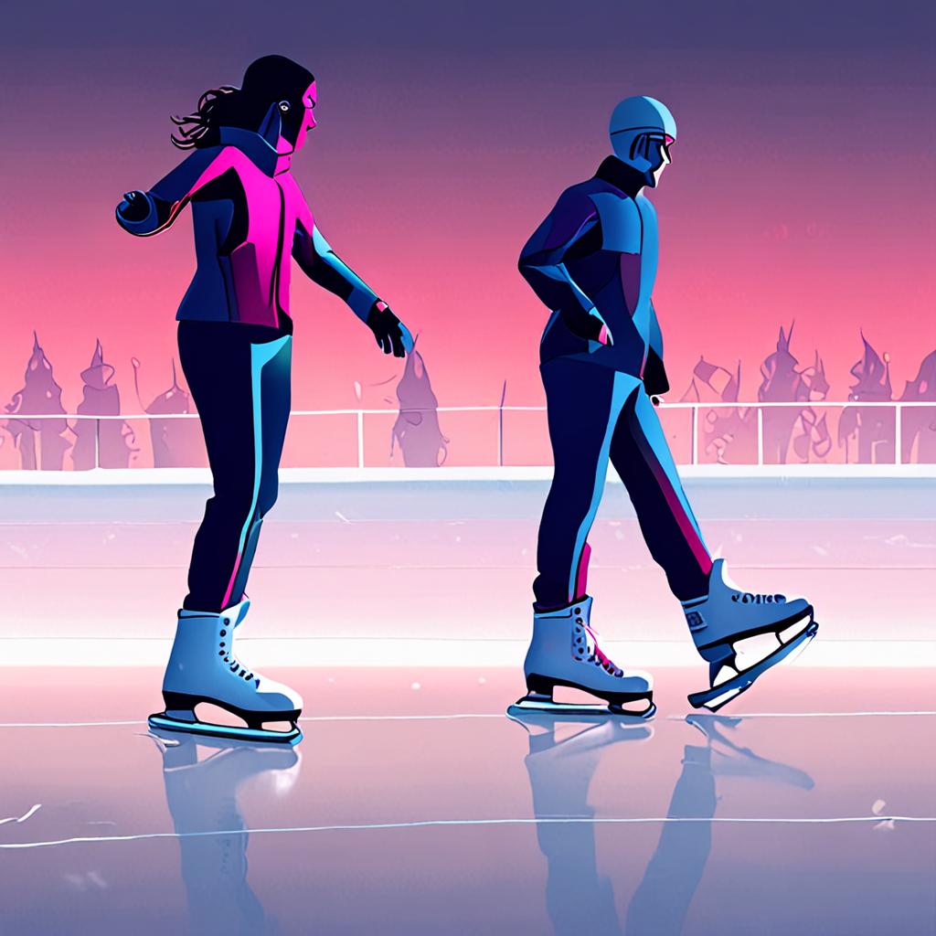 An ice skater gliding on a smooth ice surface.